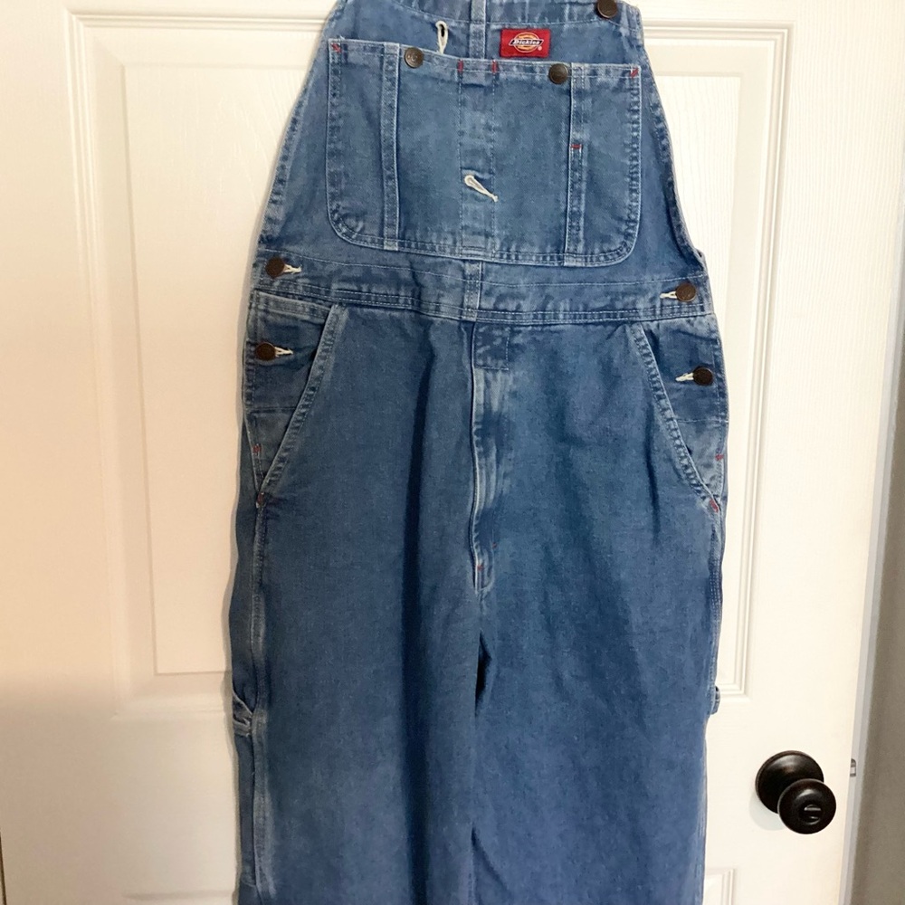 Dickies Medium Blue Relaxed Denim Overalls - Picture 3 of 9